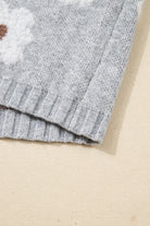 Gray Cute Flower Print V Neck Drop Shoulder Baggy Sweater Sweaters 6cde958d4d5af100