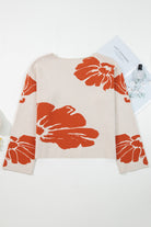 Beige Flower Pattern Drop Sleeve Baggy Sweater Sweaters 6cf48bc3003dad06