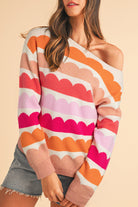 Yellow Wave Striped Balloon Sleeve Drop Shoulder Sweater Sweaters 6d294d2fdaeb359f