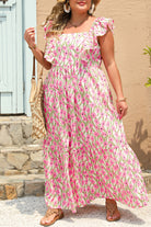 Pink Plus Size Ruffle High Waist Floral Maxi Dress Plus Size Dresses 6d5d573563aae30e