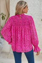 Rose Leopard Shirred Puff Sleeve Flowy Blouse Blouses 6da6c4f77f882e29