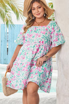 White Floral Print Ric-rac Trim Square Neck Plus Size Mini Dress Plus Size Dresses 6da8b5e557f535ca