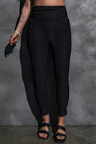 Black Pleated Casual Pocket High Waisted Leggings Leggings 6dafd1a405e682c8