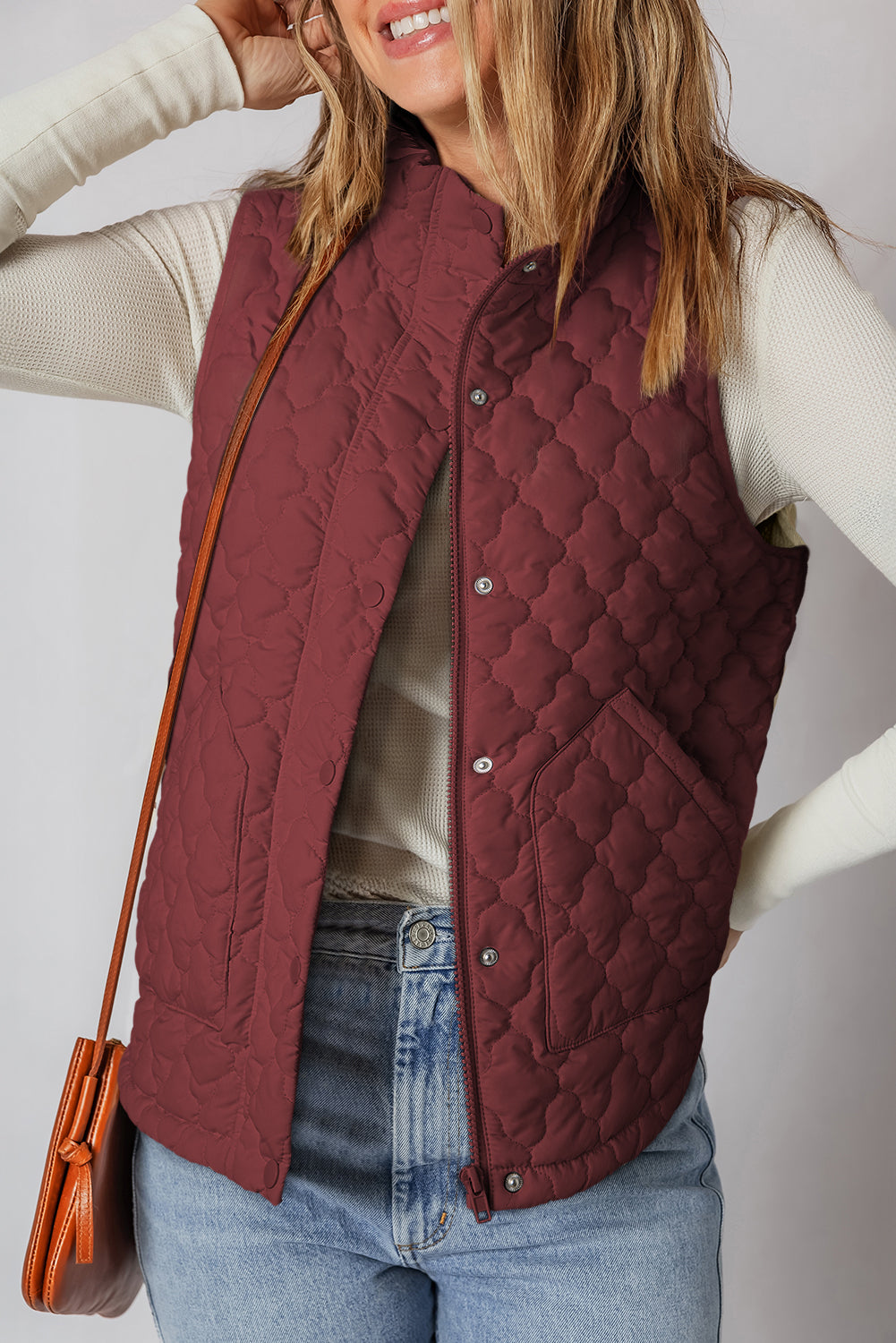 Wild Ginger Flower Shape Quilted Snap Button Zip Up Winter Vest Coats 6dbbf6d8aad841cb