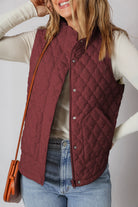 Wild Ginger Flower Shape Quilted Snap Button Zip Up Winter Vest Coats 6dbbf6d8aad841cb