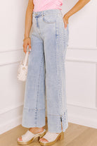 Beau Blue Mid Rise Pearl Embellished Split Wide Leg Jeans Jeans 6de56ae2a02af20e