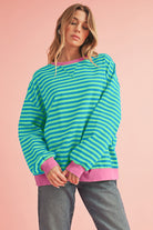 Blue Stripe Contrast Edge Cross Seam Oversized Pullover Sweatshirts & Hoodies 6e0705a68a9fe3e6