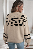 Khaki Leopard Striped Detail Drop Shoulder Sweater Sweaters 6e3af77595b151b3