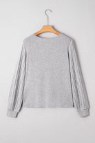 Gray Solid Lace Applique Round Neck Long Sleeve Top Long Sleeve Tops 6e77bbef9f5e0b45