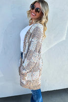 Brown Confetti Dot Checkered Print Open Cardigan with Pockets Cardigans 6eb9b3e770c34cea