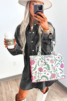 Medium Grey Chest Pocket Raw Hem Denim Loose Shirt Dress Short Dresses 6ee73708cb8c8047