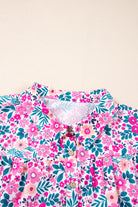 Pink Plus Size Floral Half Button Puff Sleeve A Line Dress Plus Size Dresses 6efd3e86137f27d5