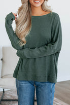 Mist Green Ribbed Plain Long Sleeve Loose Top Long Sleeve Tops 6f0b361d767194e4