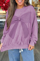 Orchid Bouquet Mineral Wash Waffle Bow Patched Pullover Sweatshirt Sweatshirts & Hoodies 6f12e9e6c4427997