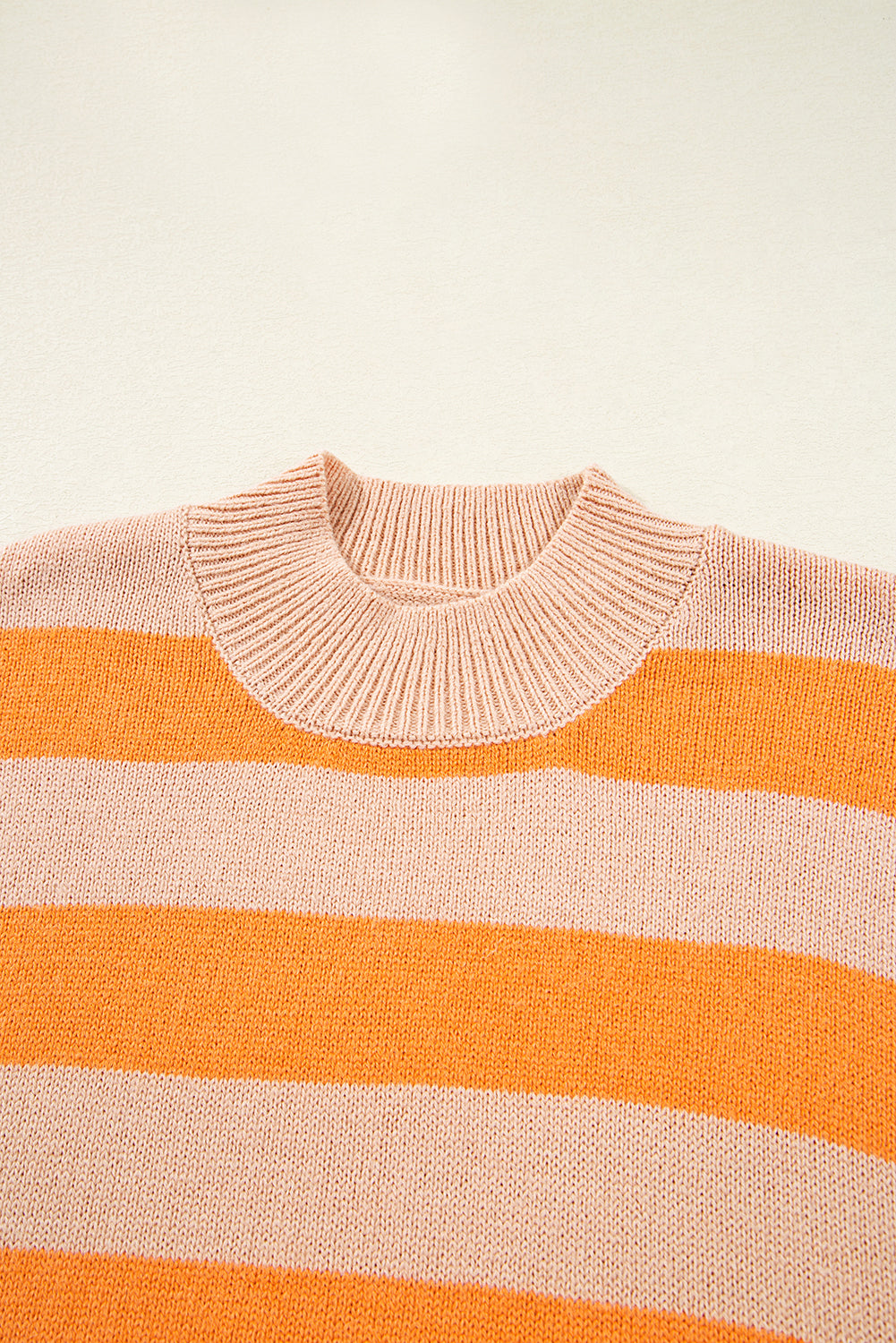 Orange Striped Colorblock High Neck Drop Shoulder Cozy Sweater Sweaters 6f1d7d3989af7dd0