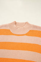 Orange Striped Colorblock High Neck Drop Shoulder Cozy Sweater Sweaters 6f1d7d3989af7dd0