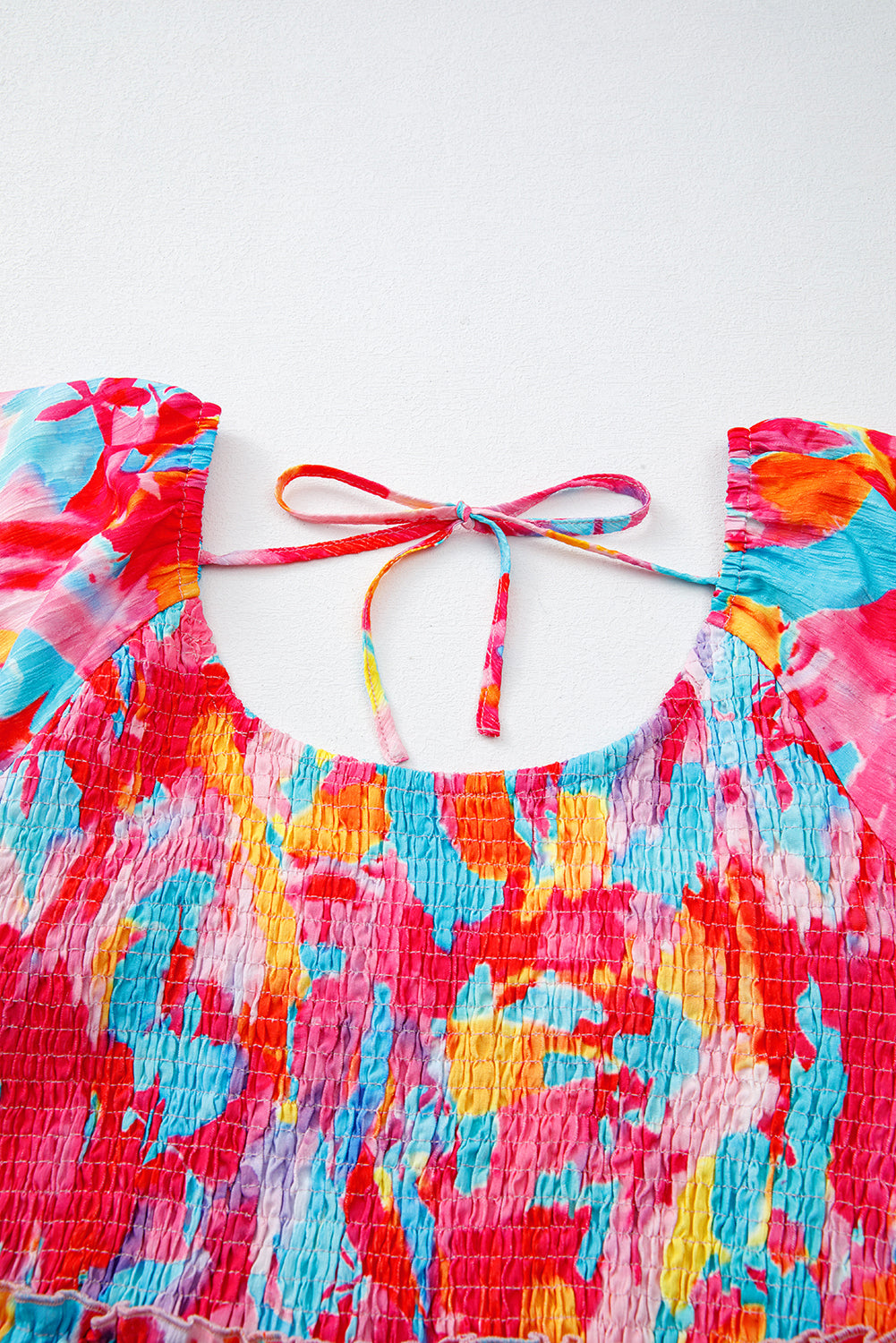 Rose Abstract Print Puff Sleeve Backless Smocked Plus Size Dress Plus Size Dresses 6f422e86a453eeef