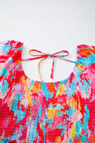 Rose Abstract Print Puff Sleeve Backless Smocked Plus Size Dress Plus Size Dresses 6f422e86a453eeef