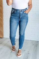 BeautybyShree Alba High Rise Control Top Distressed Hem Skinny Jeans