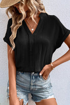 Black Notched Neck Batwing Sleeve Blouse Blouses 7036f84816d1f19e