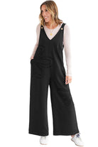 Black Solid Color Raw Seam Big Flower Patched Loose Overall Jumpsuit Jumpsuits 703b5b6d8d9f3f56