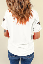White Turkey Sequin Patch Application Round Neck Graphic Tee Graphic Tees 705106058f2b20b1