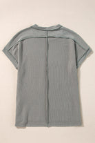 Medium Grey Crinkle Rib Knit Exposed Seam Round Neck T-shirt T Shirts 706262ea1daade2e