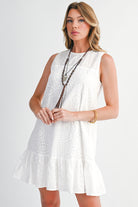 White Floral Eyelet Embroidered Sleeveless Shift Dress Short Dresses 70b06f5156178501