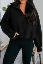 Black Half Zip Kangaroo Pocket Mineral Wash Baggy Hoodie Sweatshirts & Hoodies 70ca43d2a73fa563