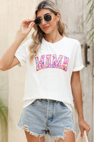 White MAMA Leopard Embroidered Crew Neck Graphic Tee Graphic Tees 70e52d2e13b9f2ed