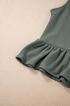 Duffel Green Solid Color Ribbed Ruffle Tank Top and Pants Set Two Piece Pants Sets 710aa6543b200b1a