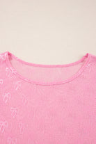 Pink Plus Size Bow Embroidered Mesh Long Sleeve Top Plus Size Tops 713a6b0a5cdd9d2c