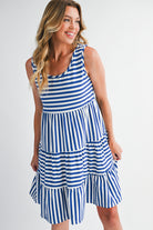 Rose Stripe U Neck Sleeveless Loose Fit Mini Dress Short Dresses 7158766d5d3cb242