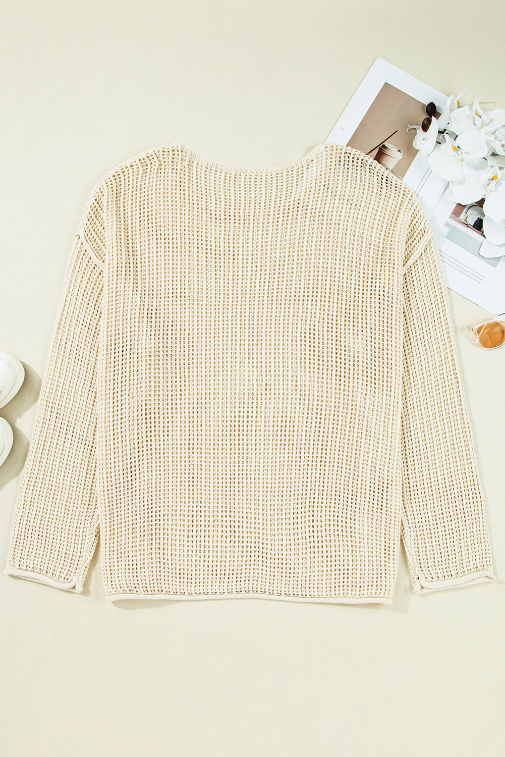 Parchment Hollow Out Knit Star Pattern Plus Size Sweater Plus Size Sweaters&Cardigans 7158796a926a97bc