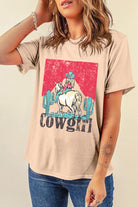 Khaki Cowgirl Slogan Print Rodeo Graphic Tee Graphic Tees 719a708c7d2b11ab