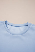 Beau Blue Puff Sleeve Pearl Embellished Scallop Hem 2-Piece Shorts Set Two Piece Shorts Sets 719ea2c4751fc689