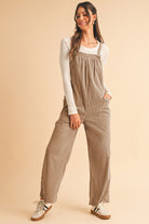 Jungle Green Plain Pocketed Loose Fit Corduroy Overalls Jumpsuits 71c82aa2061f3bd6