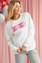 White XOXO Chenille Letter Patch Quilted Sweatshirt Sweatshirts & Hoodies 71e3c300d52964bc