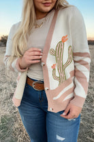 Apricot Cactus Print V Neck Plus Size Button Cardigan Plus Size Sweaters&Cardigans 723632ce00678e15