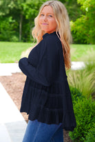 Navy Blue Frill Tiered Patchwork Ribbed Trim Flowy Plus Size Top Plus Size Tops 7244ca4173be4662
