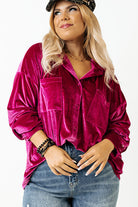 Bright Pink Plus Size Velvet Chest Pocket Drop Shoulder Shirt Plus Size Tops 72481a9b8f7f3763