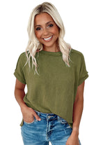 Medium Grey Crinkle Rib Knit Exposed Seam Round Neck T-shirt T Shirts 7271c75919fe3756