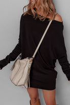 Black Asymmetric Neck Batwing Sleeve Shift Mini Sweater Dress Sweaters 728c1a2c83a0c0d8