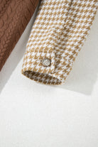 Khaki Houndstooth Textured Patchwork Loose Shacket Jackets 7290f79580e017ac