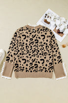 Brown Leopard Knitted Lace Trim Cuffed Plus Size Sweater Plus Size Sweaters&Cardigans 72a97e38279c5cd1
