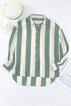 Green Striped Soft Relaxed Button Up Shirt Blouses 733490be3490ba9e
