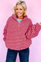 Pink Stripe Quarter Zip Fleece Oversize Sweatshirt Sweatshirts & Hoodies 736db6d29383ef58