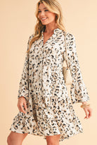 Khaki Leopard Button V Neck Pocket Flowy Mini Dress Short Dresses 737ccad9f40c5611