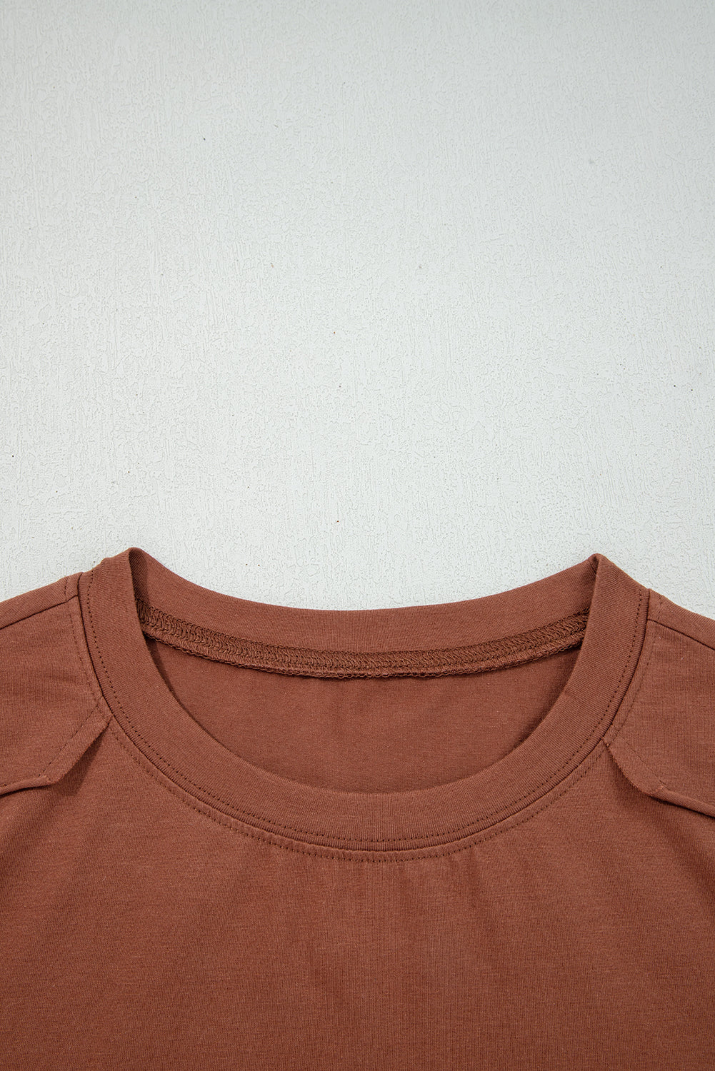 Chestnut Raw Seam Detail Solid Color Long Sleeve Top Long Sleeve Tops 7382dd2831ab86d2