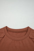 Chestnut Raw Seam Detail Solid Color Long Sleeve Top Long Sleeve Tops 7382dd2831ab86d2